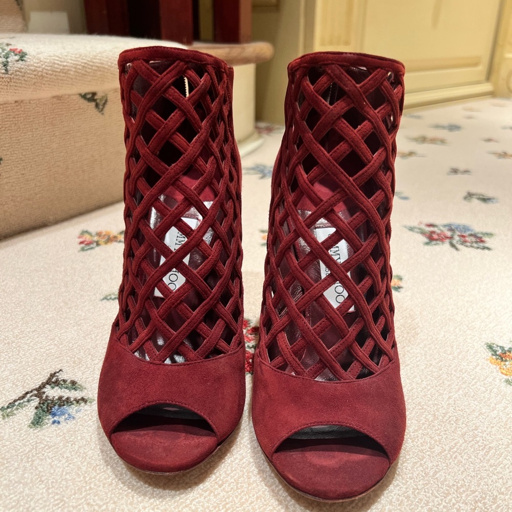 Jimmy Choo burgundy suede heels